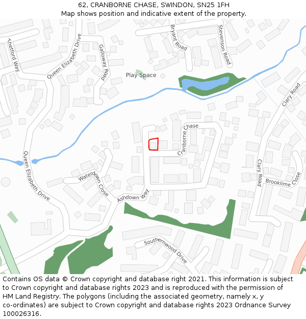 62, CRANBORNE CHASE, SWINDON, SN25 1FH: Location map and indicative extent of plot