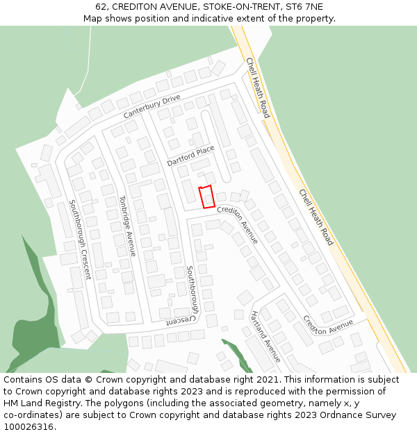 62, CREDITON AVENUE, STOKE-ON-TRENT, ST6 7NE: Location map and indicative extent of plot