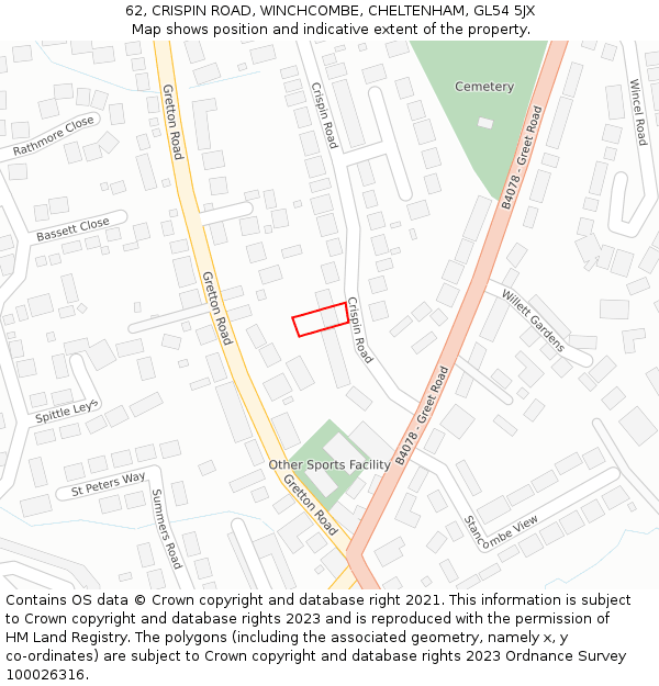 62, CRISPIN ROAD, WINCHCOMBE, CHELTENHAM, GL54 5JX: Location map and indicative extent of plot