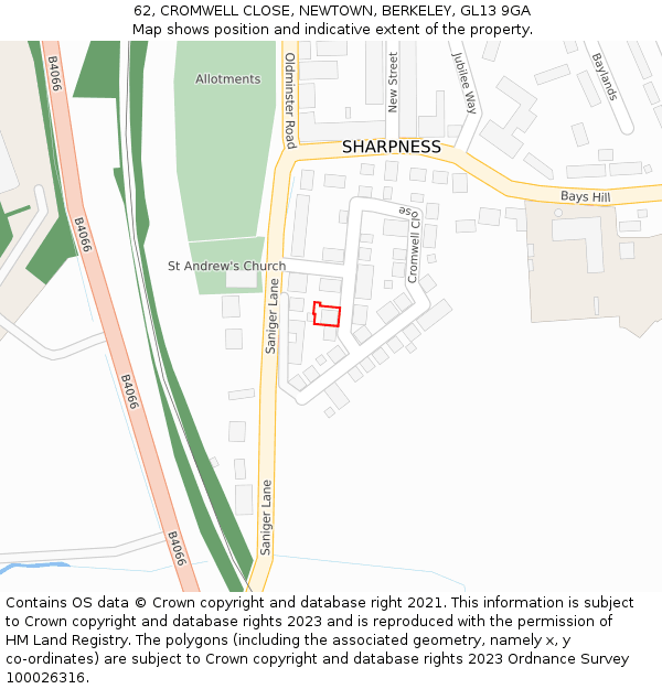 62, CROMWELL CLOSE, NEWTOWN, BERKELEY, GL13 9GA: Location map and indicative extent of plot