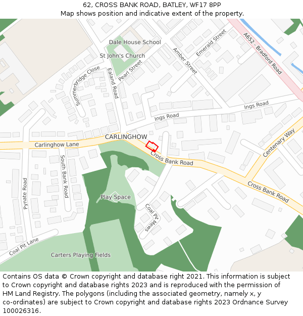 62, CROSS BANK ROAD, BATLEY, WF17 8PP: Location map and indicative extent of plot