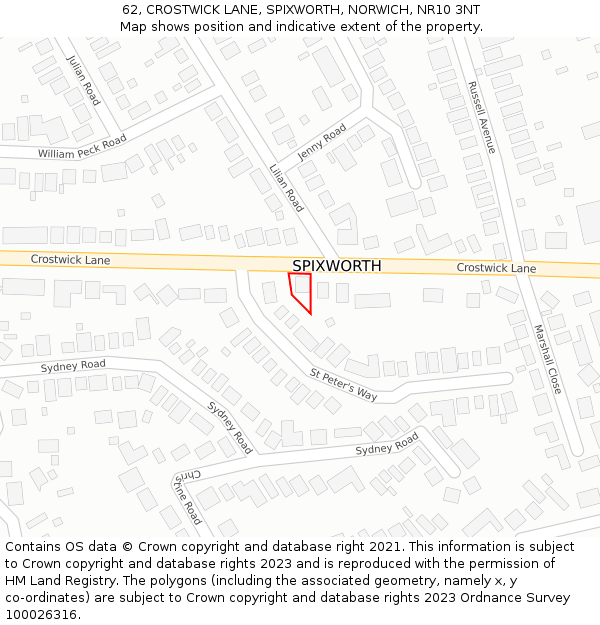 62, CROSTWICK LANE, SPIXWORTH, NORWICH, NR10 3NT: Location map and indicative extent of plot