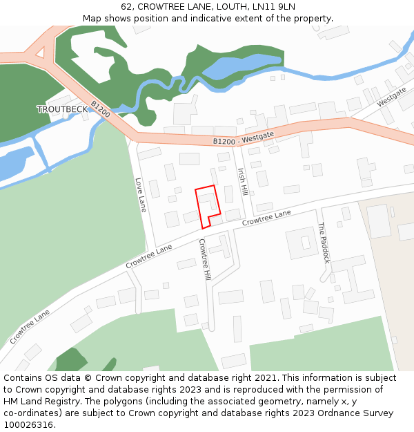 62, CROWTREE LANE, LOUTH, LN11 9LN: Location map and indicative extent of plot