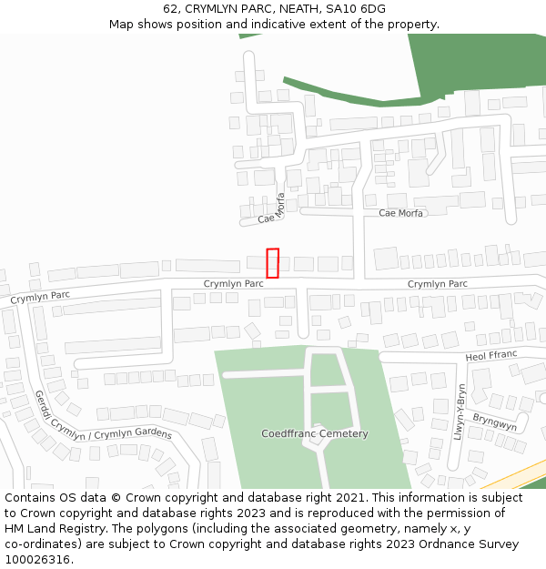62, CRYMLYN PARC, NEATH, SA10 6DG: Location map and indicative extent of plot