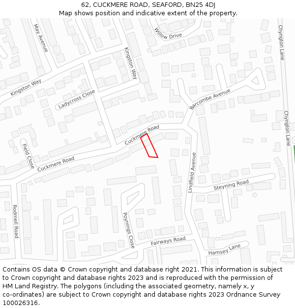 62, CUCKMERE ROAD, SEAFORD, BN25 4DJ: Location map and indicative extent of plot