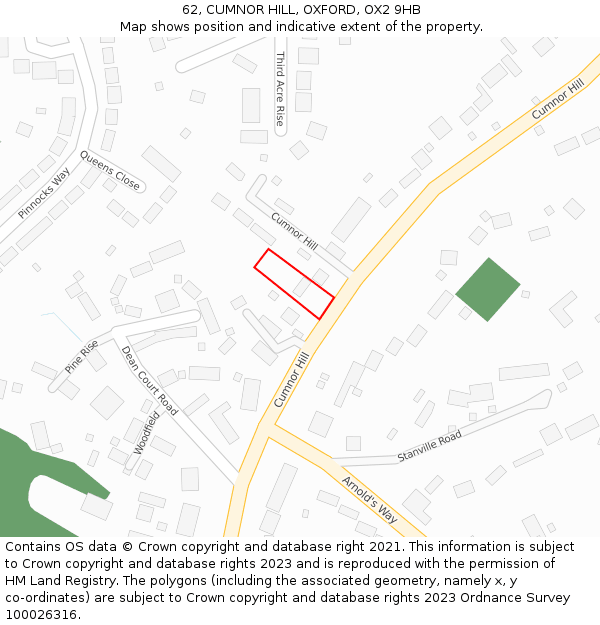 62, CUMNOR HILL, OXFORD, OX2 9HB: Location map and indicative extent of plot