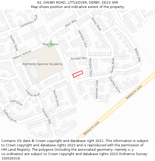 62, DANBY ROAD, LITTLEOVER, DERBY, DE23 3AR: Location map and indicative extent of plot