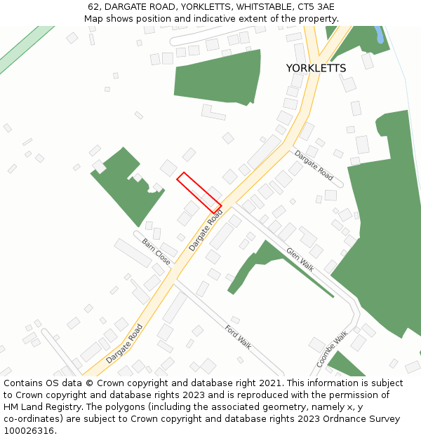 62, DARGATE ROAD, YORKLETTS, WHITSTABLE, CT5 3AE: Location map and indicative extent of plot