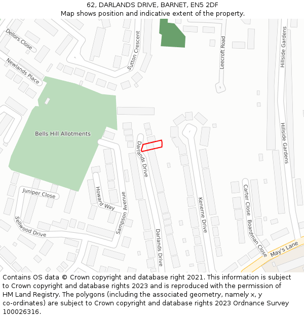 62, DARLANDS DRIVE, BARNET, EN5 2DF: Location map and indicative extent of plot