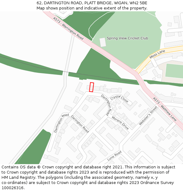 62, DARTINGTON ROAD, PLATT BRIDGE, WIGAN, WN2 5BE: Location map and indicative extent of plot