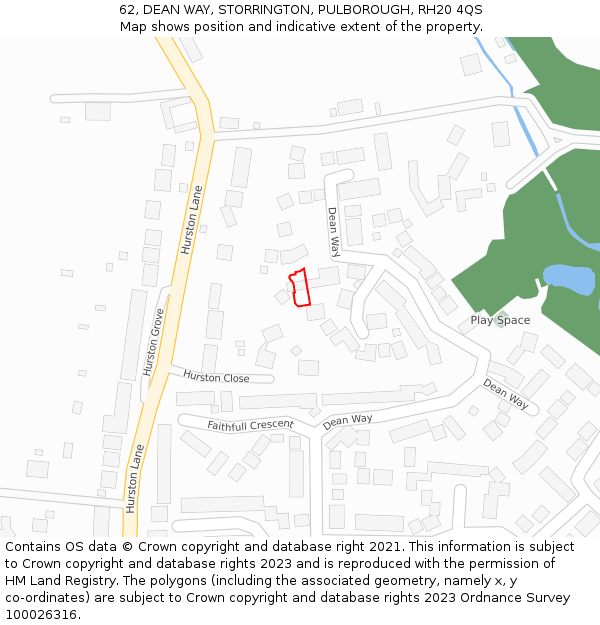 62, DEAN WAY, STORRINGTON, PULBOROUGH, RH20 4QS: Location map and indicative extent of plot