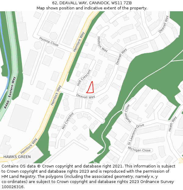 62, DEAVALL WAY, CANNOCK, WS11 7ZB: Location map and indicative extent of plot