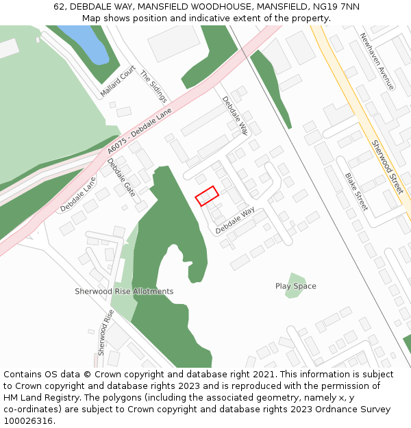 62, DEBDALE WAY, MANSFIELD WOODHOUSE, MANSFIELD, NG19 7NN: Location map and indicative extent of plot