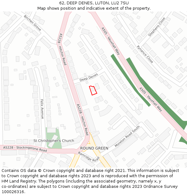 62, DEEP DENES, LUTON, LU2 7SU: Location map and indicative extent of plot