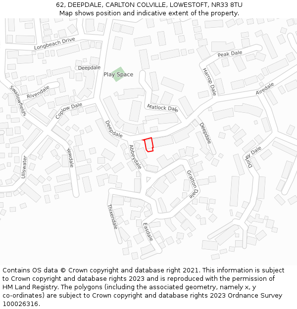 62, DEEPDALE, CARLTON COLVILLE, LOWESTOFT, NR33 8TU: Location map and indicative extent of plot
