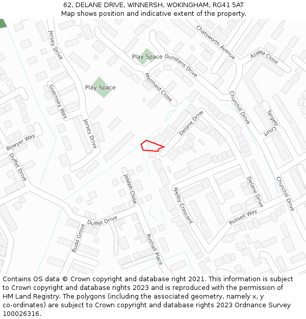 62, DELANE DRIVE, WINNERSH, WOKINGHAM, RG41 5AT: Location map and indicative extent of plot