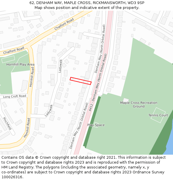 62, DENHAM WAY, MAPLE CROSS, RICKMANSWORTH, WD3 9SP: Location map and indicative extent of plot