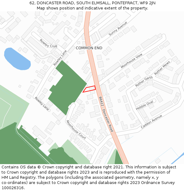 62, DONCASTER ROAD, SOUTH ELMSALL, PONTEFRACT, WF9 2JN: Location map and indicative extent of plot