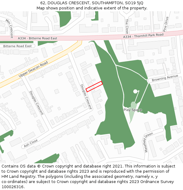 62, DOUGLAS CRESCENT, SOUTHAMPTON, SO19 5JQ: Location map and indicative extent of plot