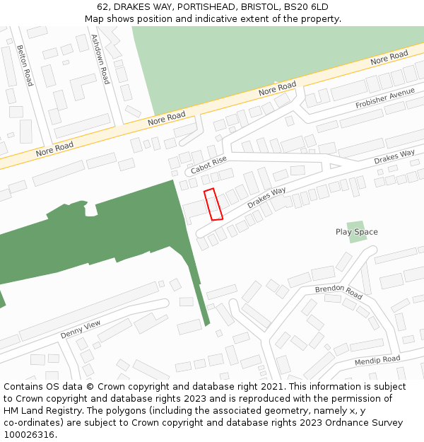 62, DRAKES WAY, PORTISHEAD, BRISTOL, BS20 6LD: Location map and indicative extent of plot