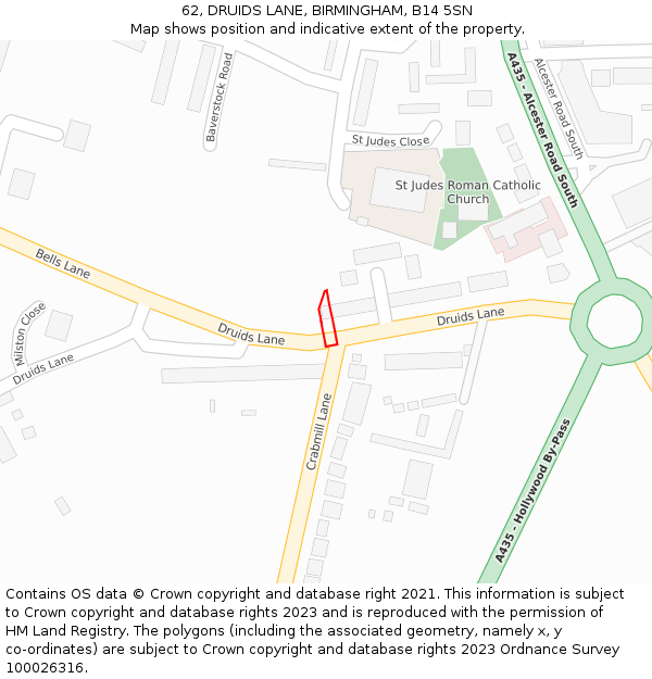 62, DRUIDS LANE, BIRMINGHAM, B14 5SN: Location map and indicative extent of plot