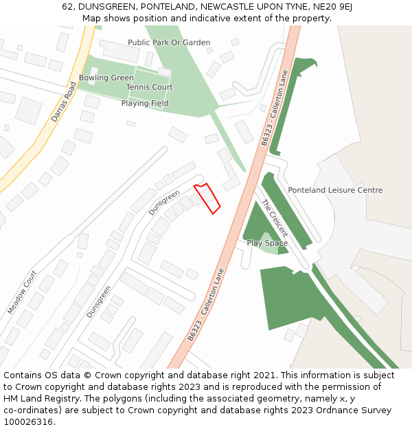 62, DUNSGREEN, PONTELAND, NEWCASTLE UPON TYNE, NE20 9EJ: Location map and indicative extent of plot