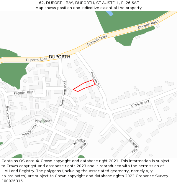 62, DUPORTH BAY, DUPORTH, ST AUSTELL, PL26 6AE: Location map and indicative extent of plot