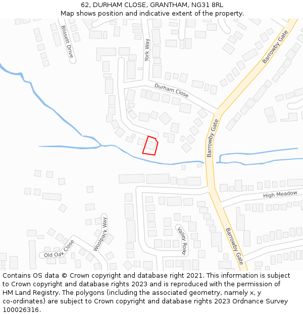 62, DURHAM CLOSE, GRANTHAM, NG31 8RL: Location map and indicative extent of plot