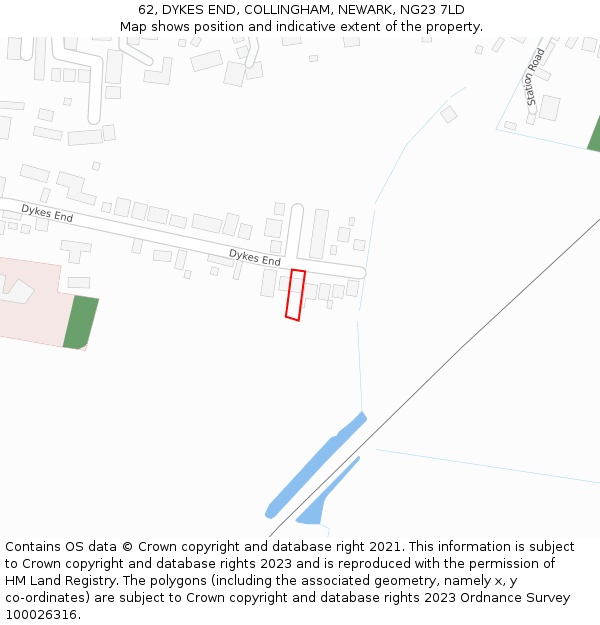 62, DYKES END, COLLINGHAM, NEWARK, NG23 7LD: Location map and indicative extent of plot