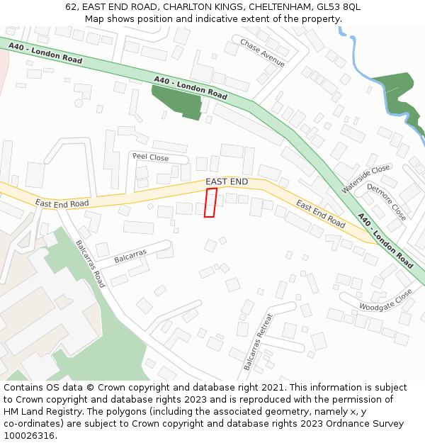 62, EAST END ROAD, CHARLTON KINGS, CHELTENHAM, GL53 8QL: Location map and indicative extent of plot