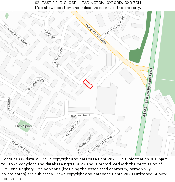 62, EAST FIELD CLOSE, HEADINGTON, OXFORD, OX3 7SH: Location map and indicative extent of plot