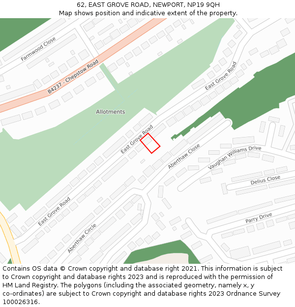 62, EAST GROVE ROAD, NEWPORT, NP19 9QH: Location map and indicative extent of plot