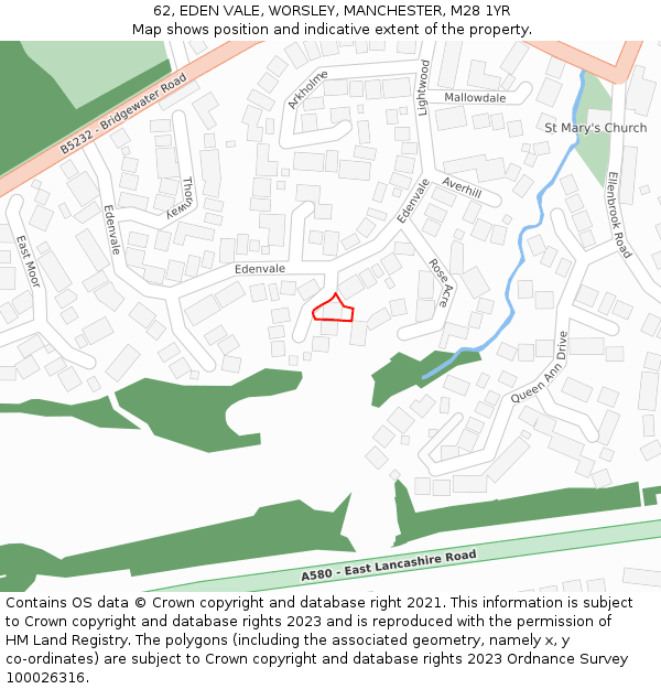 62, EDEN VALE, WORSLEY, MANCHESTER, M28 1YR: Location map and indicative extent of plot