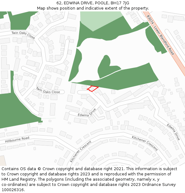 62, EDWINA DRIVE, POOLE, BH17 7JG: Location map and indicative extent of plot