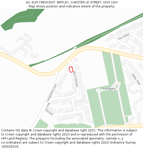 62, ELM CRESCENT, BIRTLEY, CHESTER LE STREET, DH3 1GH: Location map and indicative extent of plot