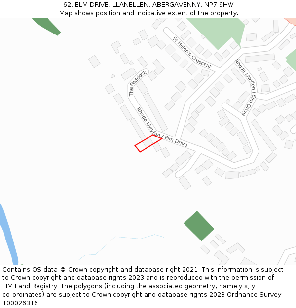 62, ELM DRIVE, LLANELLEN, ABERGAVENNY, NP7 9HW: Location map and indicative extent of plot