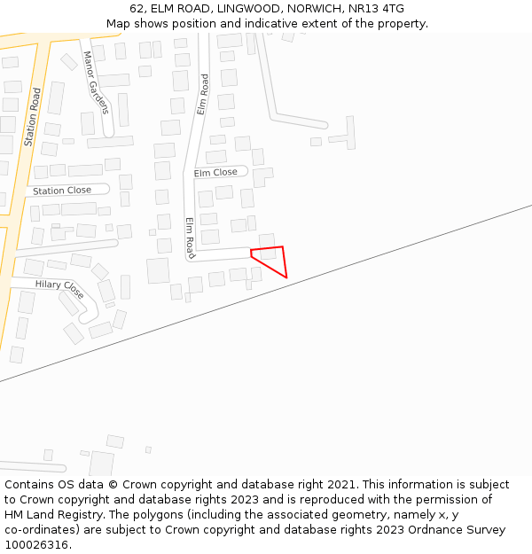 62, ELM ROAD, LINGWOOD, NORWICH, NR13 4TG: Location map and indicative extent of plot