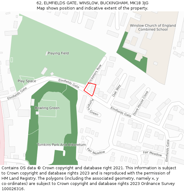 62, ELMFIELDS GATE, WINSLOW, BUCKINGHAM, MK18 3JG: Location map and indicative extent of plot