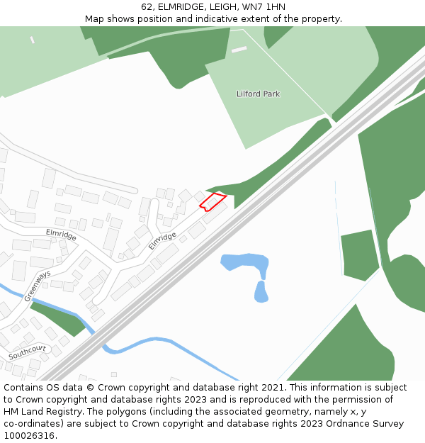 62, ELMRIDGE, LEIGH, WN7 1HN: Location map and indicative extent of plot