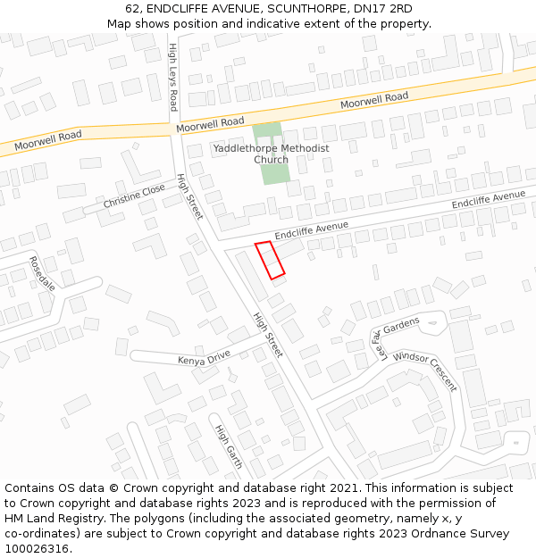 62, ENDCLIFFE AVENUE, SCUNTHORPE, DN17 2RD: Location map and indicative extent of plot