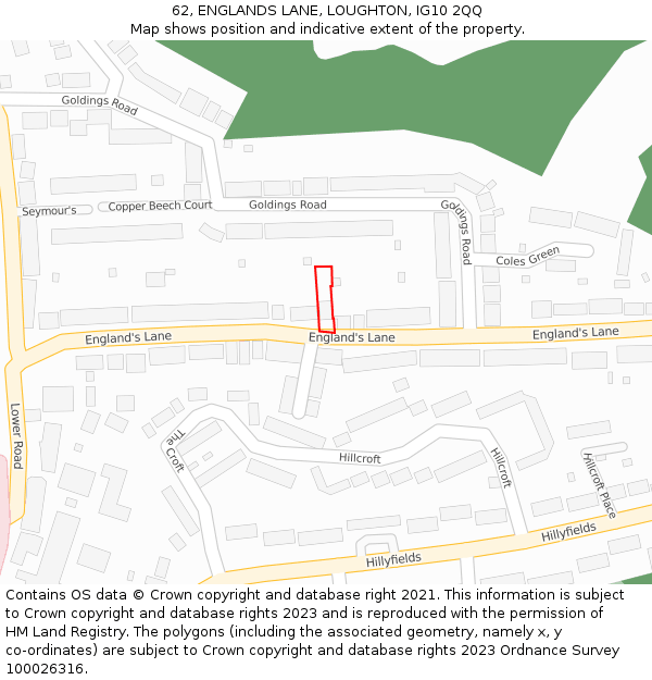 62, ENGLANDS LANE, LOUGHTON, IG10 2QQ: Location map and indicative extent of plot