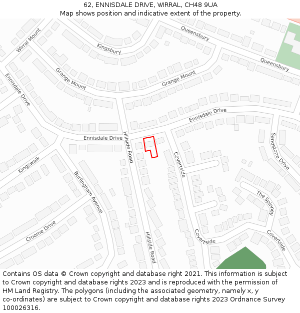 62, ENNISDALE DRIVE, WIRRAL, CH48 9UA: Location map and indicative extent of plot