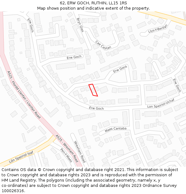 62, ERW GOCH, RUTHIN, LL15 1RS: Location map and indicative extent of plot