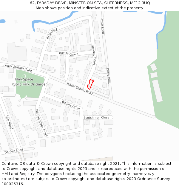62, FARADAY DRIVE, MINSTER ON SEA, SHEERNESS, ME12 3UQ: Location map and indicative extent of plot
