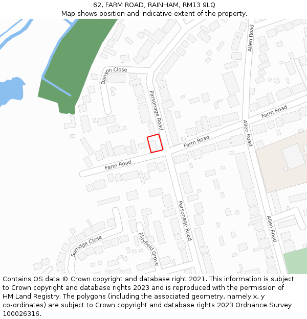 62, FARM ROAD, RAINHAM, RM13 9LQ: Location map and indicative extent of plot