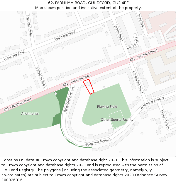 62, FARNHAM ROAD, GUILDFORD, GU2 4PE: Location map and indicative extent of plot