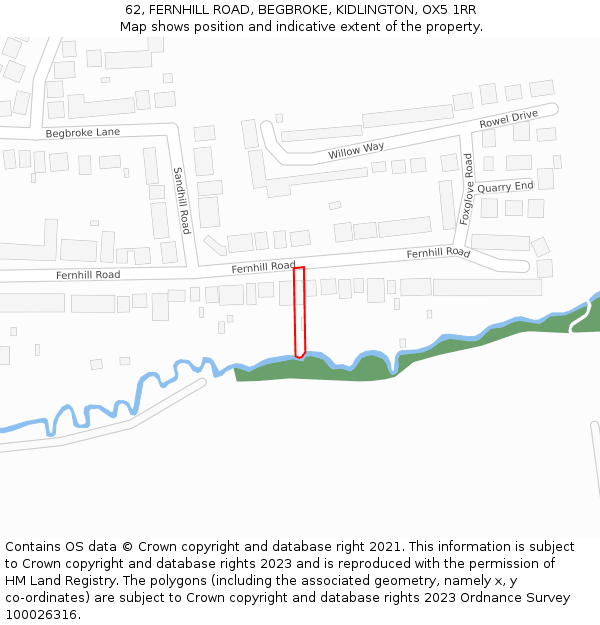 62, FERNHILL ROAD, BEGBROKE, KIDLINGTON, OX5 1RR: Location map and indicative extent of plot