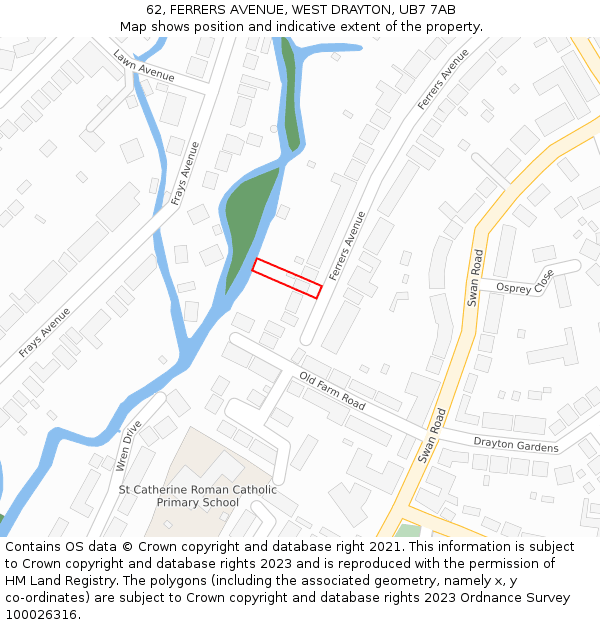 62, FERRERS AVENUE, WEST DRAYTON, UB7 7AB: Location map and indicative extent of plot