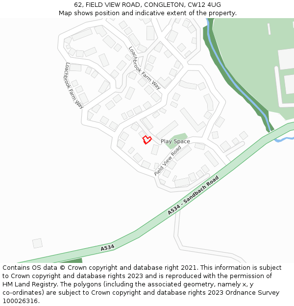 62, FIELD VIEW ROAD, CONGLETON, CW12 4UG: Location map and indicative extent of plot