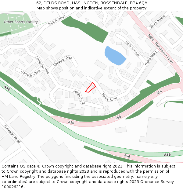 62, FIELDS ROAD, HASLINGDEN, ROSSENDALE, BB4 6QA: Location map and indicative extent of plot